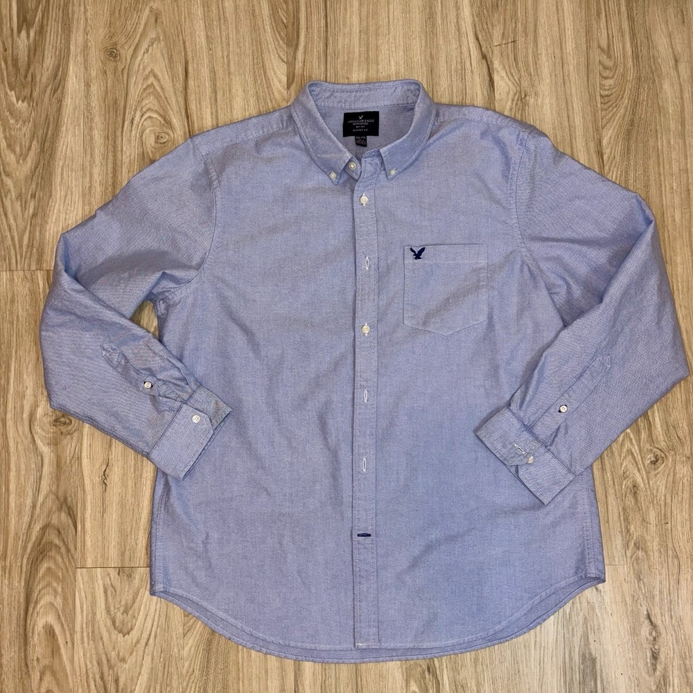 American Eagle Chambray Slim Fit Shirt XXL‎ Blue Long Sleeve